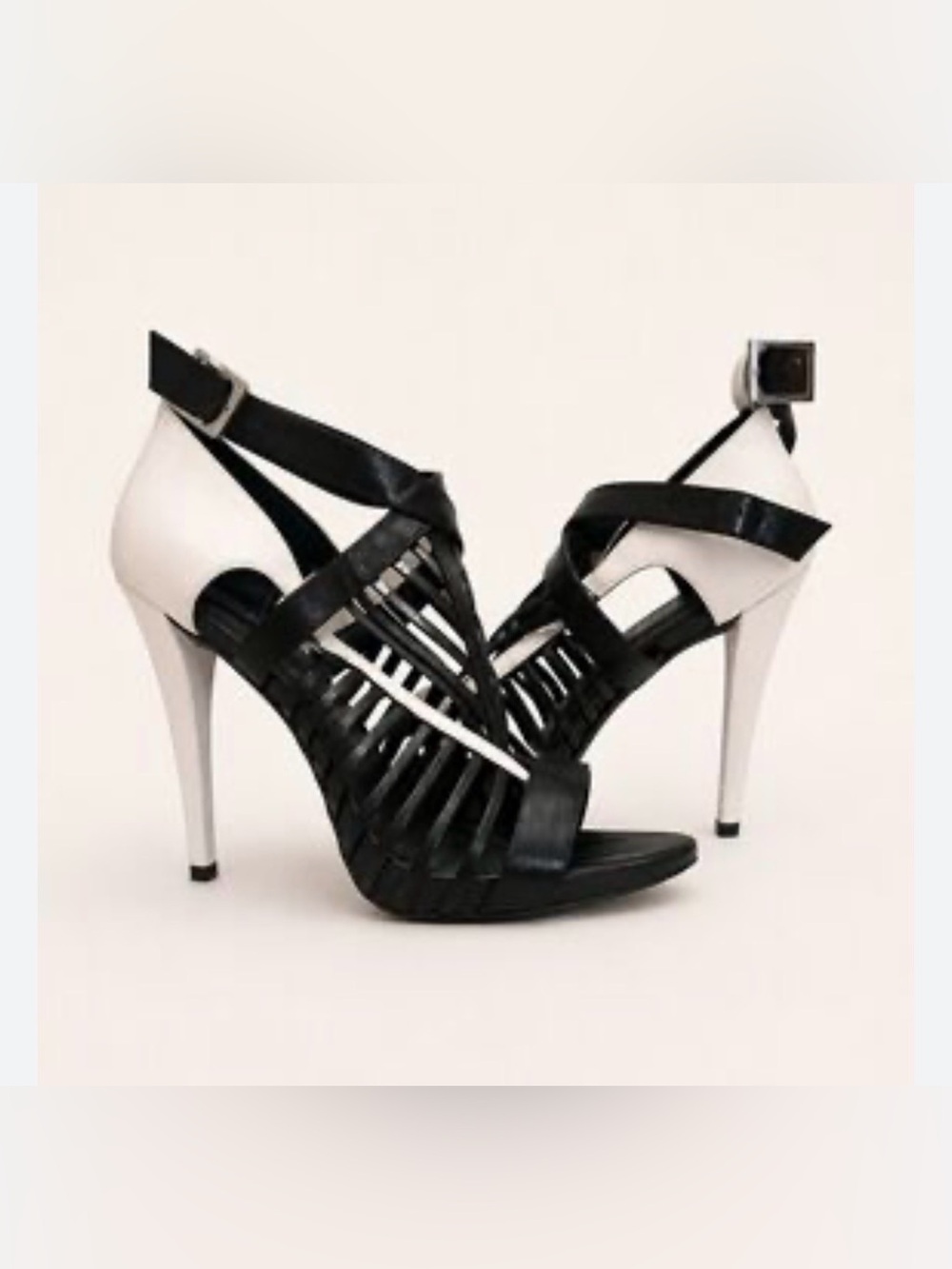 Calvin Klein Black and White Strappy Stiletto Sandals